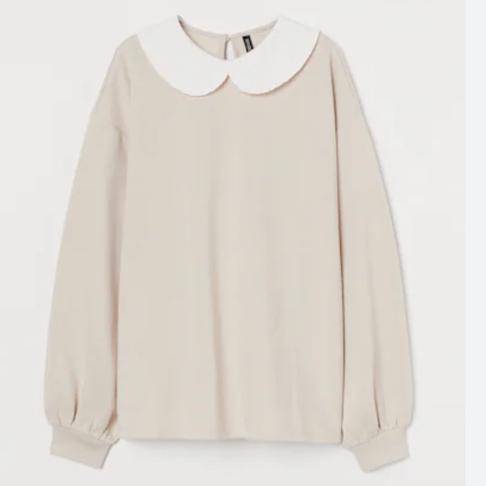 H&M Powder Beige Collared Sweatshirt